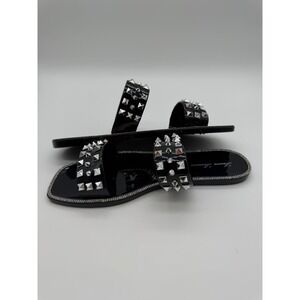 Lauren Lorraine Black Patent Jelly Studded Slide Sandals Silver Pyramid Stud 8.5